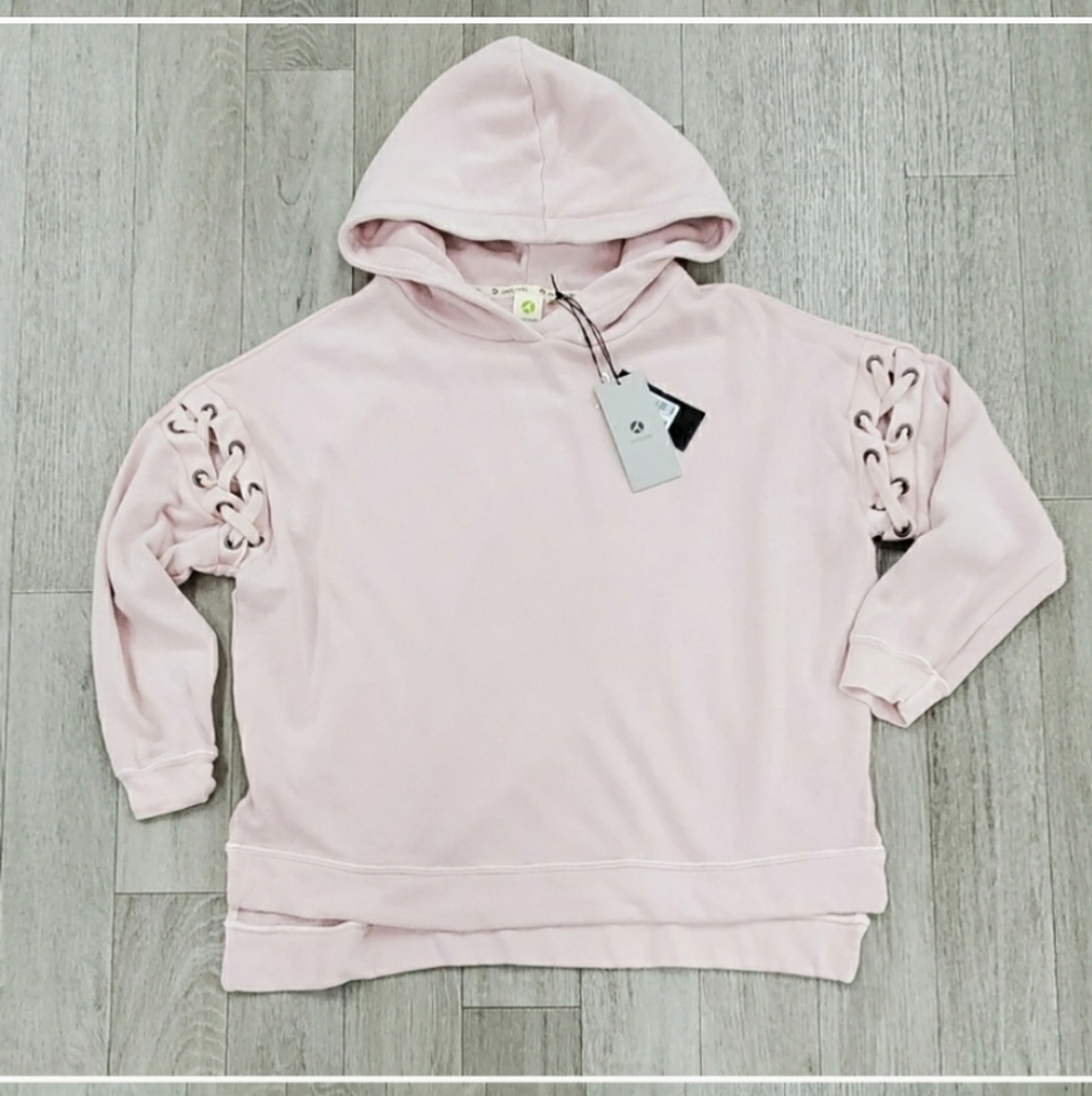 Avocado Pink Hoodie with Lace-Up Sleeves